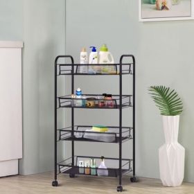 Black/Gray 4 Tier Storage Rack Trolley Cart-Black