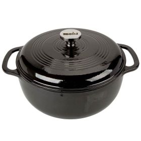 Round 6-Quart Black Enamel Cast Iron Dutch Oven with Lid