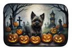Cairn Terrier Spooky Halloween Dish Drying Mat Absorbent Dish Drying Mat Pad for Kitchen Counter Dish Drainer Mat for Countertop, 14 x 21", Multicolor