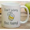 11 Oz Coffee Cup Funny Mug - Don't Worry Bee Be Happy! Ceramic Hot Coffee Travel Mug Funny Camping Travel Coffee
