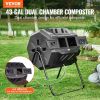 VEVOR Compost Bin, 43-Gal Dual Chamber Composting Tumbler, Large Tumbling Rotating Composter with 2 Sliding Doors and Steel Frame
