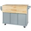 Kitchen Cart with Rubber wood Drop-Leaf Countertop ,Cabinet door internal storage racks,Kitchen Island on 5 Wheels with Storage Cabinet and 3 Drawers