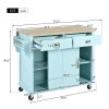 Kitchen Cart with Rubber wood Drop-Leaf Countertop, Concealed sliding barn door adjustable height,Kitchen Island on 4 Wheels with Storage Cabinet and
