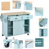 Kitchen Cart with Rubber wood Drop-Leaf Countertop, Concealed sliding barn door adjustable height,Kitchen Island on 4 Wheels with Storage Cabinet and
