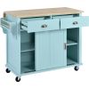 Kitchen Cart with Rubber wood Drop-Leaf Countertop, Concealed sliding barn door adjustable height,Kitchen Island on 4 Wheels with Storage Cabinet and