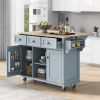 Kitchen Cart with Rubber wood Drop-Leaf Countertop ,Cabinet door internal storage racks,Kitchen Island on 5 Wheels with Storage Cabinet and 3 Drawers