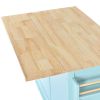Kitchen Cart with Rubber wood Drop-Leaf Countertop, Concealed sliding barn door adjustable height,Kitchen Island on 4 Wheels with Storage Cabinet and