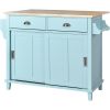 Kitchen Cart with Rubber wood Drop-Leaf Countertop, Concealed sliding barn door adjustable height,Kitchen Island on 4 Wheels with Storage Cabinet and