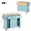 Kitchen Cart with Rubber wood Drop-Leaf Countertop, Concealed sliding barn door adjustable height,Kitchen Island on 4 Wheels with Storage Cabinet and