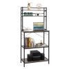 5-Tier Kitchen Bakers Rack with 10 S-Shaped Hooks, Industrial Microwave Oven Stand, Free Standing Kitchen Utility Cart Storage Shelf Organizer (Rustic