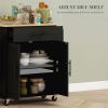 HOMCOM Kitchen Island with Storage, Rolling Kitchen Cart with AC Outlets and USB Ports, Microwave Stand with Towel and Spice Rack, Black