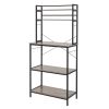 5-Tier Kitchen Bakers Rack with 10 S-Shaped Hooks, Industrial Microwave Oven Stand, Free Standing Kitchen Utility Cart Storage Shelf Organizer (Rustic