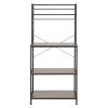 5-Tier Kitchen Bakers Rack with 10 S-Shaped Hooks, Industrial Microwave Oven Stand, Free Standing Kitchen Utility Cart Storage Shelf Organizer (Rustic
