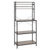 5-Tier Kitchen Bakers Rack with 10 S-Shaped Hooks, Industrial Microwave Oven Stand, Free Standing Kitchen Utility Cart Storage Shelf Organizer (Rustic