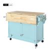 Kitchen Cart with Rubber wood Drop-Leaf Countertop, Concealed sliding barn door adjustable height,Kitchen Island on 4 Wheels with Storage Cabinet and