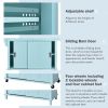 Kitchen Cart with Rubber wood Drop-Leaf Countertop, Concealed sliding barn door adjustable height,Kitchen Island on 4 Wheels with Storage Cabinet and