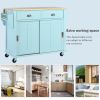 Kitchen Cart with Rubber wood Drop-Leaf Countertop, Concealed sliding barn door adjustable height,Kitchen Island on 4 Wheels with Storage Cabinet and