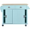 Kitchen Cart with Rubber wood Drop-Leaf Countertop, Concealed sliding barn door adjustable height,Kitchen Island on 4 Wheels with Storage Cabinet and