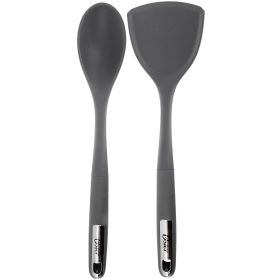 Oster Ridgecrest 2 Piece Silicone Kitchen Tool Serving Spoon and Turner Set in (Option: Serving, Color: Grey)