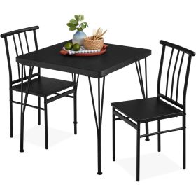 Modern 3-Piece Metal Frame Dining Set with  Wood Top Table and 2 Chairs (Color: Black)