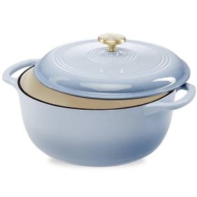 6 Quart Large  Enamel Cast-Iron Dutch Oven Kitchen Cookware (Color: Baby Blue)