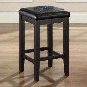 Set of 2 -  Bar Stools 24-inch High w/ Cushion Faux Leather Seat (Option: Backless, Color: Black)