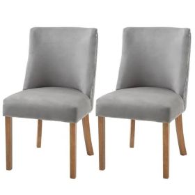 Set of 2 Modern Nailhead Diamond Stitch Upholstered Dining Chairs in (Color: Light Grey)