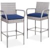 Set of 2  Indoor/Outdoor Wicker Bar Stools w/ 2 Blue Cushions