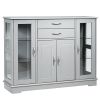 Wood Buffet Sideboard Cabinet with Glass Display Doors