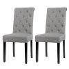 Set of 2  Linen Button Tufted Dining Chair with Wood Legs