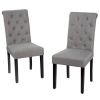 Set of 2  Linen Button Tufted Dining Chair with Wood Legs