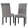 Set of 2  Linen Button Tufted Dining Chair with Wood Legs