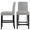 Set of 2 Modern Kitchen Dining Barstools w/ Black Wood Legs and  Linen Seat