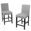 Set of 2 Modern Kitchen Dining Barstools w/ Black Wood Legs and  Linen Seat