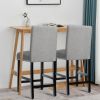 Set of 2 Modern Kitchen Dining Barstools w/ Black Wood Legs and  Linen Seat