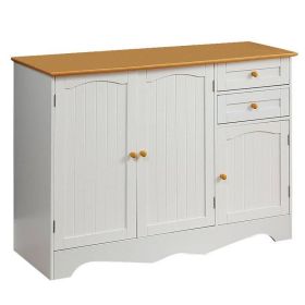 Sideboard Buffet Cabinet with Light Wood Finish Top and Knobs (Option: Light Wood, Color: White)