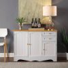 Sideboard Buffet Cabinet with Light Wood Finish Top and Knobs