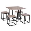 Farmhouse 5 Piece Square  Wood Steel Kitchen Dining Set
