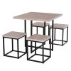 Farmhouse 5 Piece Square  Wood Steel Kitchen Dining Set