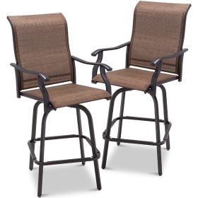 Set of 2  All-Weather Mesh Swivel Barstools (Color: Brown)