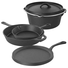 5-Piece Cast Iron Cookware Set with Dutch Oven Griddle and 2 Skillets (Option: 2 Skillets)