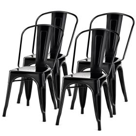 Set of 4 Indoor Outdoor  Metal Stacking Bistro Dining Chairs (Color: Black)