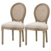 Set of 2 Vintage Upholstered Armless Rattan Back Dining Chairs