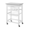 Stainless Steel Top  Wood Kitchen Island Storage Cart