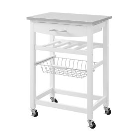 Stainless Steel Top  Wood Kitchen Island Storage Cart (Option: Island Storage, Color: White)