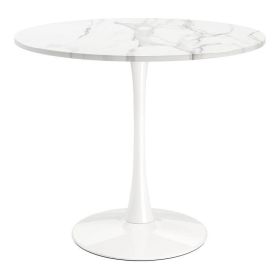 Modern Classic 35-inch Round Pedestal Dining Table  Top with White Base (Color: Mable, size: 35-Inch)