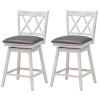 Set of 2  Wood 24-in Counter Height Farmhouse Swivel Cushion Seat Barstools