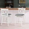 Set of 2  Wood 24-in Counter Height Farmhouse Swivel Cushion Seat Barstools