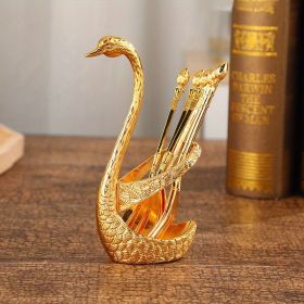 1pc, Coffee Dessert Spoon Set, Fruit Cake Coffee Tea Spoon, Swan Shaped Base Holder Cutlery Set, Zinc Alloy Metal Tableware (Color: Golden, size: 16cmSwan Fork)